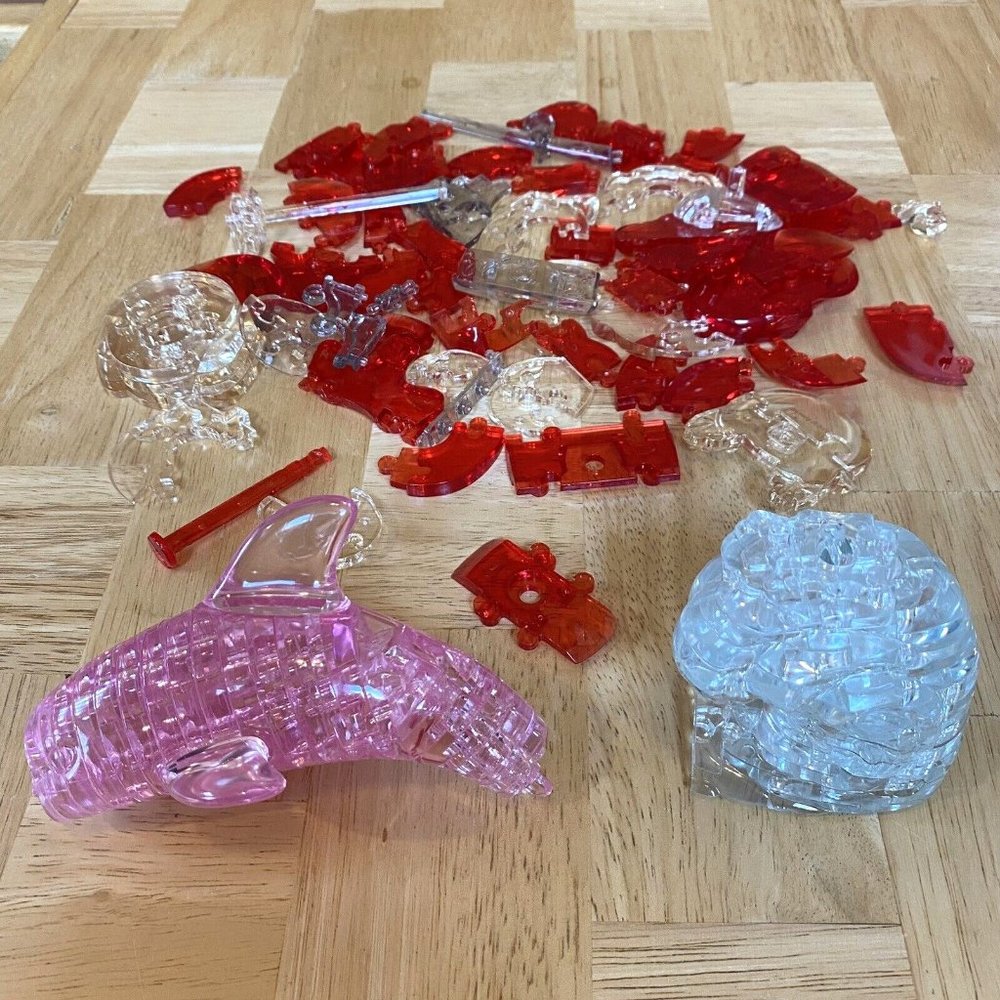 Beverly 3D Crystal Puzzle Incomplete Pink Dolphin And Parts Lot